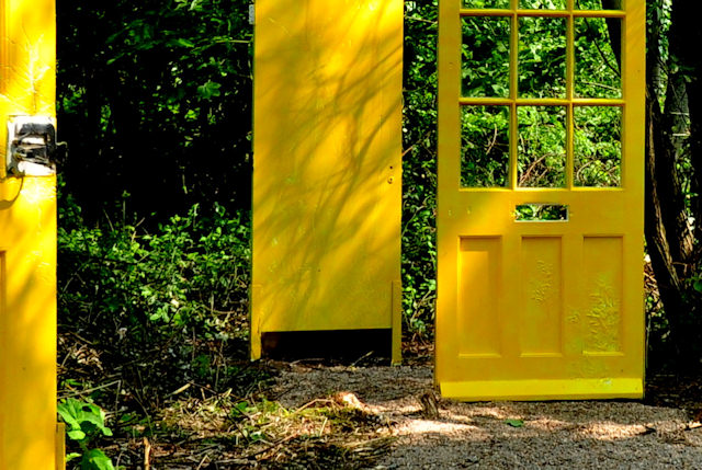 Brackets holding the DOORS sculpture installation on the 3 Rs Rclaimed, Recycled, Raw Sculpture Trail